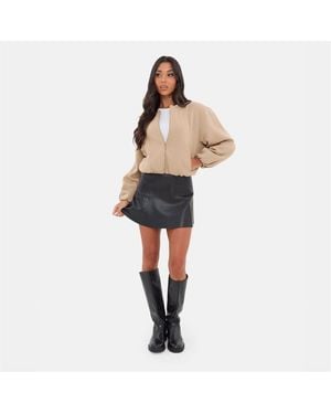 I Saw It First Bubble Hem Long Sleeve Bomber Jacket - Grey