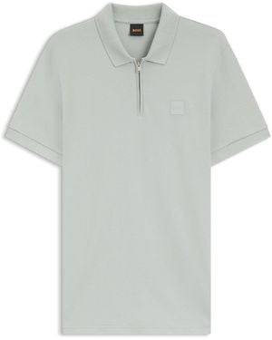 BOSS Short Sleeve Quarter Zip Polo Top - Grey
