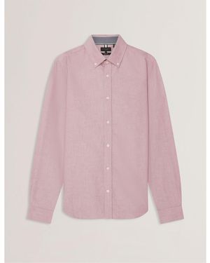 Ted Baker Long-Sleeve Oxford Plain Shirt - Pink