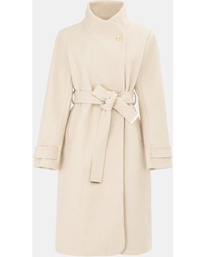 Biba Billie Belted Long Sleeve Mid-Length Overcoat - Natural