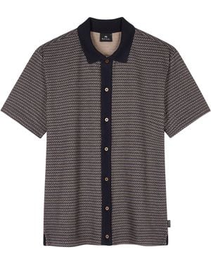 Paul Smith Button Front Short Sleeve Patterned Shirt - Black