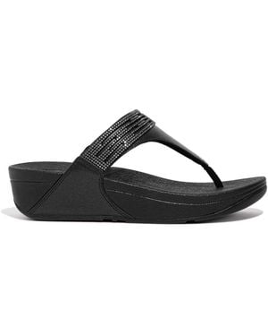Fitflop Lulu Lasercrystal Leather Toe-Post Sandals Size 6 - Black