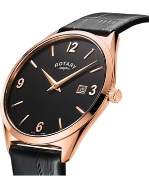 Rotary Ultra Slim Rg Ss Leather Watch - Black
