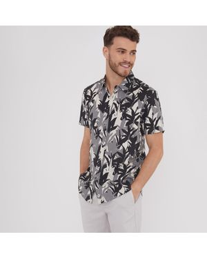 Threadbare Leaf Print Short Sleeve Shirt - Black