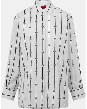 HUGO Eskil Long Sleeve Patterned Shirt - White