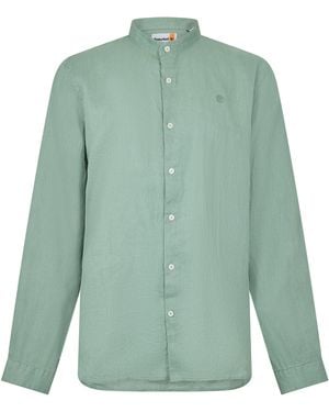 Timberland Linen Korean Collar Long Sleeve Oxford Shirt - Green