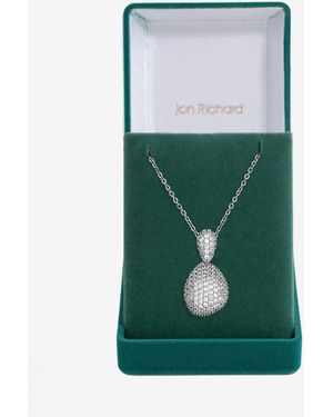 Jon Richard Rhodium Plated Cz Drop Dome Pendant - Green