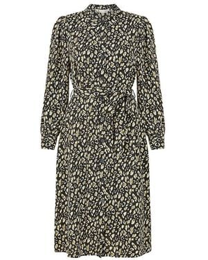 Yumi' Leopard Print Shirt Dress - Grey