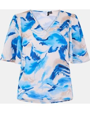 Vero Moda Vm Lovie V-Neck Short-Sleeve Blouse - Blue