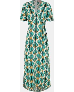 AX Paris Print V Neck Tie Detail Short Sleeve Midi Dress - Green