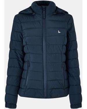 Jack Wills Luna Water Resistant Wind Resistant Detachable Hood Short Puffer Jacket - Blue