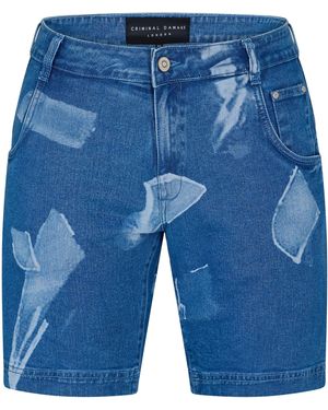 Criminal Damage Shard Denim Shorts - Blue