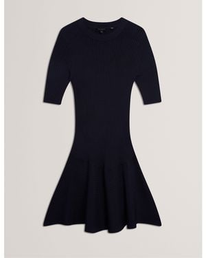 Ted Baker Short-Sleeve Knitted Jumper Dress - Blue