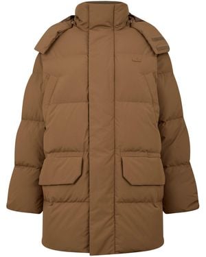 Lacoste Long Detachable Hood Long Sleeve Puffer Jacket - Brown