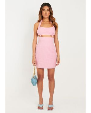 Missy Empire Linen Halter Neck Cut Out Mini Dress - Pink