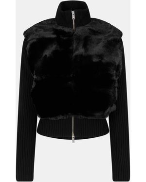 Moose Knuckles Dua Bunny Textured Relaxed Fit Cardigan - Black