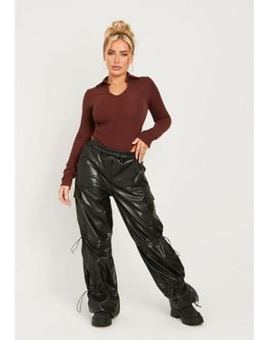 Missy Empire Pu Toggle Cargo Trousers - Brown