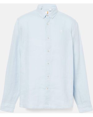 Timberland Mill Brook Linen Leaf Long-Sleeve Plain Shirt - Blue