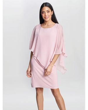 Gina Bacconi Zenna Beaded Shoulder Chiffon Shift Dress - Pink