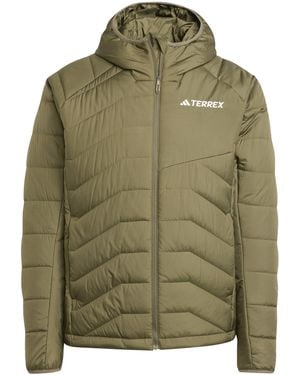 adidas Hooded Adjustable Drawstring Zipped Pocket Solid Patterned Puffer Jacket - Green