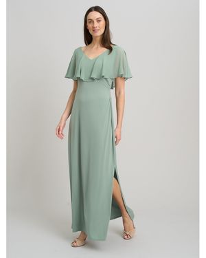 Gina Bacconi Peaches V-Neck Chiffon Frill Maxi Dress - Green