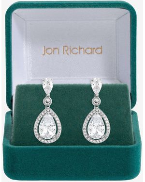 Jon Richard Rhodium Plated Cubic Zirconia Pear Drop Earrings - Green