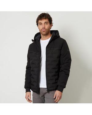 Threadbare Panel Hooded Full Zip Quilted Jacket - Black
