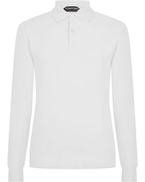 Tom Ford Tf Piquet Long Sleeve Polo Shirt - White