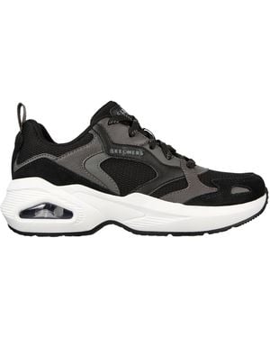 Skechers Mesh W Duraleather & Suede Overlay Low-Top Trainers - Black