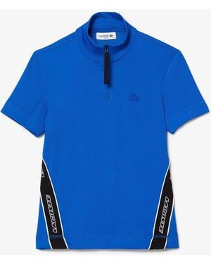 Lacoste Ribbed Collar Zip Neck Short Sleeve Polo Shirt - Blue