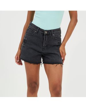 Brave Soul Acid Wash Denim Shorts With Distressed Hem - Blue