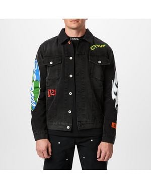 Heron Preston Globe Collage Denim Jacket - Black