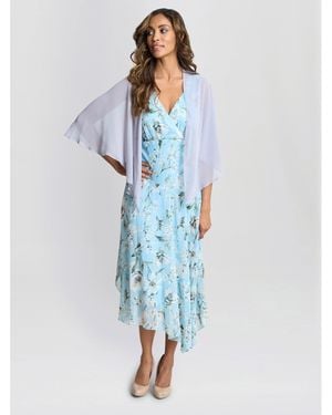 Gina Bacconi Chiffon Waterfall Cover-Up Cape - Blue