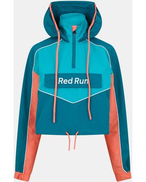 Red Run Cropped Hooded Long Sleeve Windbreaker - Blue