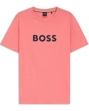 BOSS Bodywear Short Sleeve T-Shirt With Logo Print Detail - Pink