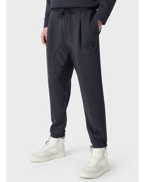 Emporio Armani Striped Straight Leg Trousers - Blue