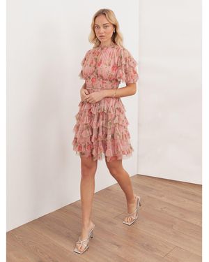 Anaya with love Recycled Floral Print Short Sleeve Ruffled Mini Dress - Orange