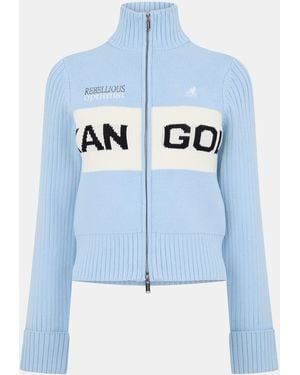 Kangol Logo Turtleneck Rib Knitted Full Zip Cardigan - Blue