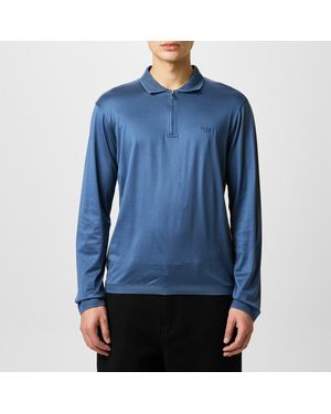 Emporio Armani Mercerised Long Sleeve Polo Shirt - Blue