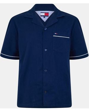 Tommy Hilfiger Camp Collar Short Sleeve Bowling Shirt - Blue