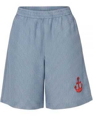 Stella Nova Striped Anchor Embroidered Shorts - Blue