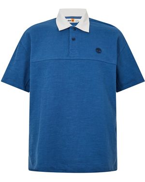 Timberland Textured Collared Neck Short Sleeve Polo Shirt - Blue