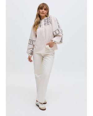 Raffya Demi Embroidered Ballon Sleeve Shirt - White