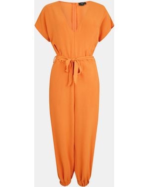 AX Paris V Neck Short Sleeve Belted Elasticated Cuff Jumpsuit - Orange