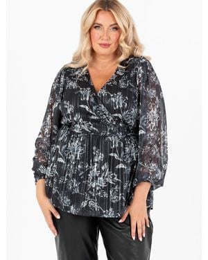Lovedrobe Monochrome Floral Maxi Sleeve Wrap Top - Black