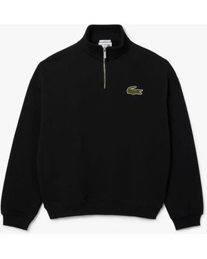 Lacoste Loose-Fit Zip Neck Badge Accent Sweatshirt - Black