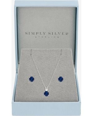 Simply Silver 925 Sterling Plated Sapphire Solitaire Set - Grey