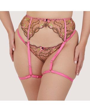 Playful Promises Spank Me & Nude Custom Embroidery Suspender B - Pink