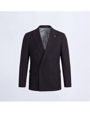 Twisted Tailor Syrah Double-Breasted Wool Relaxed-Fit Suit Jacket - Blue