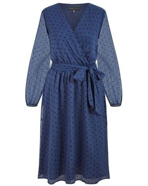 Mela London Dobby Spot Midi Wrap Dress - Blue